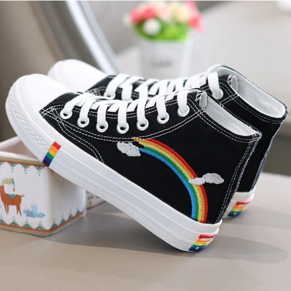 Rainbow Canvas Converse Style High Top | Rainbow Sole Size 4=36